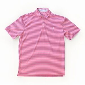 johnnie-O Striped Polo in Pink and White